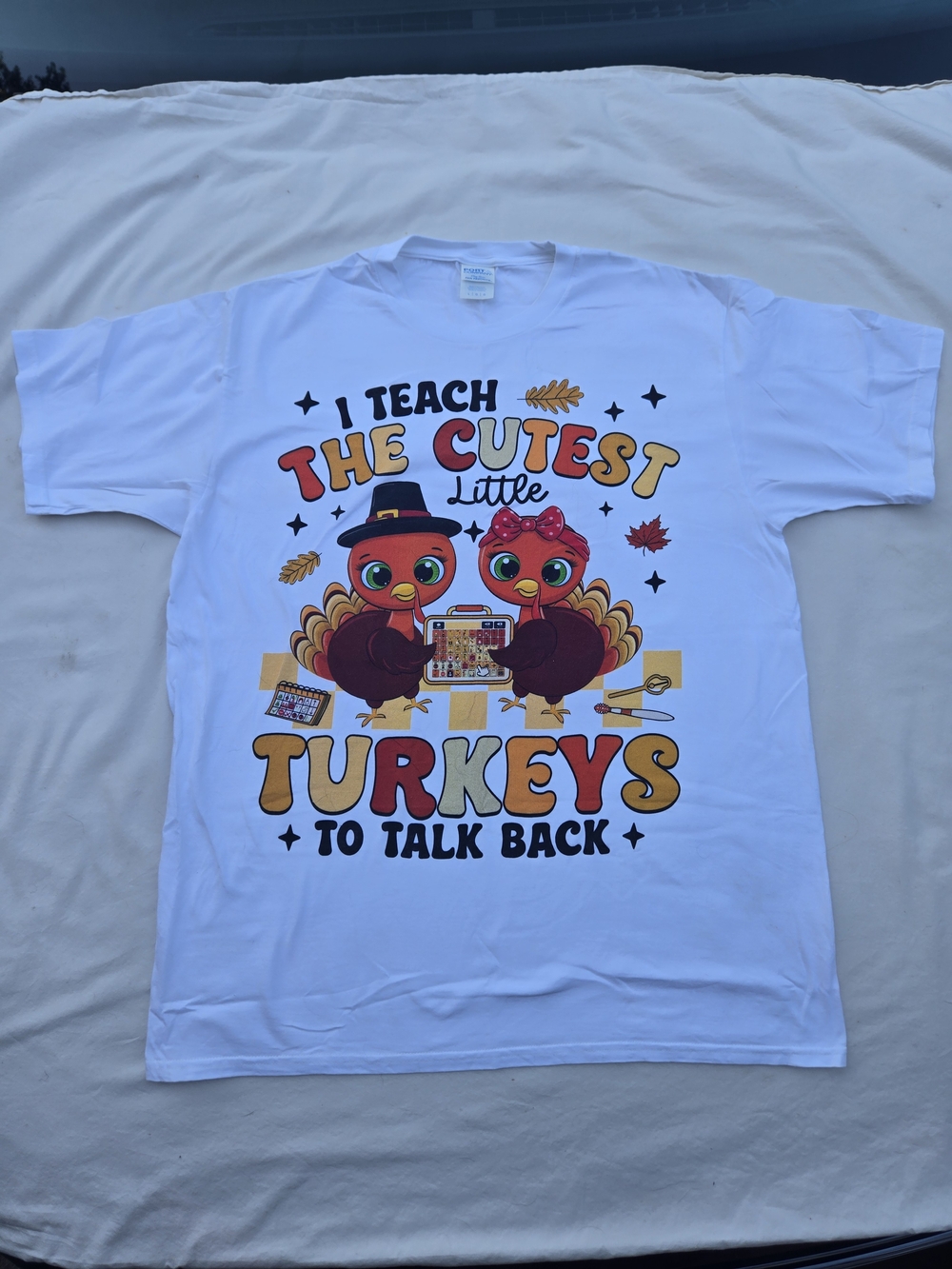 White Graphic Tee - I Teach The Cutest Little Turkeys